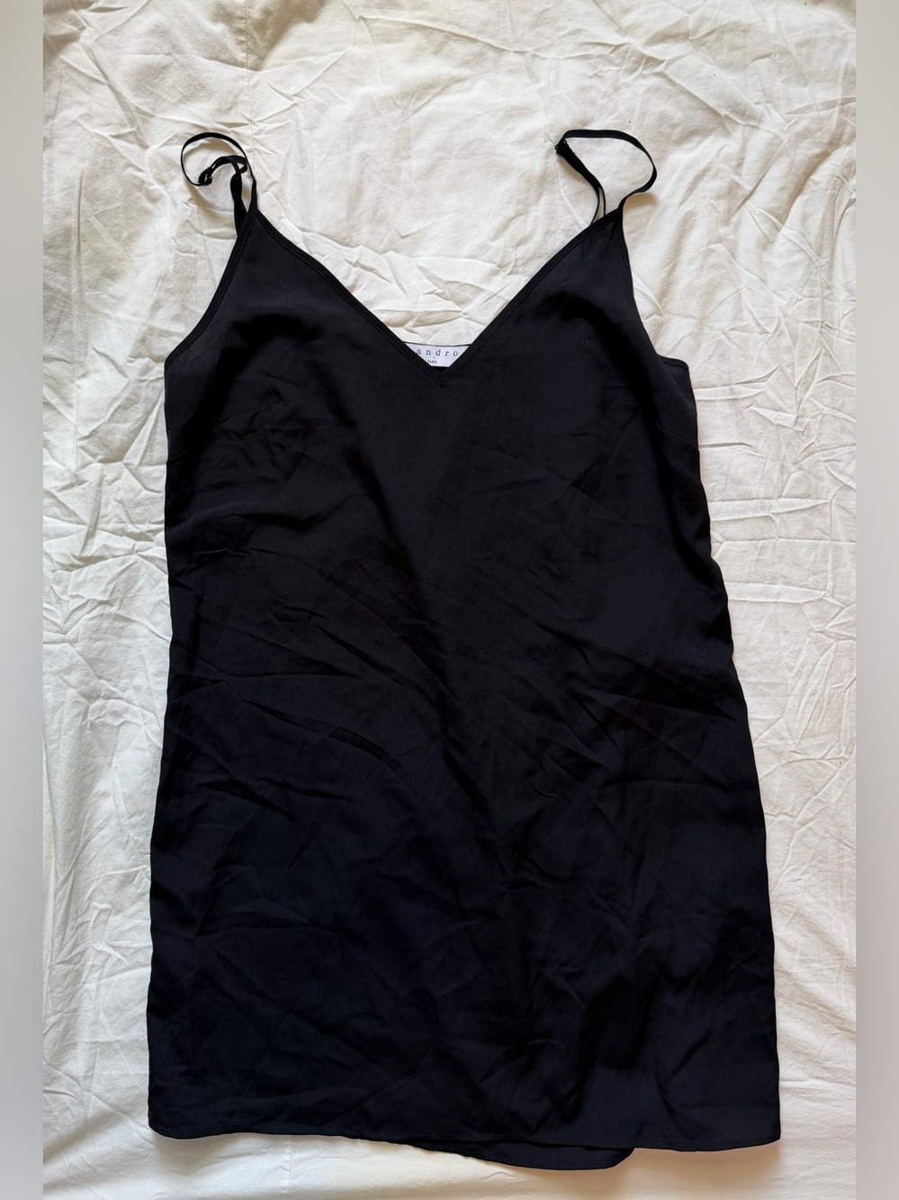 Sandro Paris Black Slip Dress Spaghetti Strap Silk-Feel Mini LBD Sz 2 M
